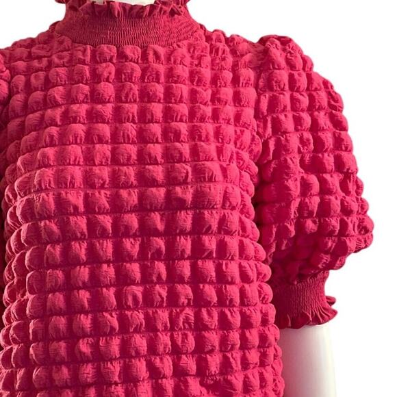 English Factory Mock Neck Popcorn Textured Knit Bubble Sleeve Top XS Pink - Picture 4 of 12